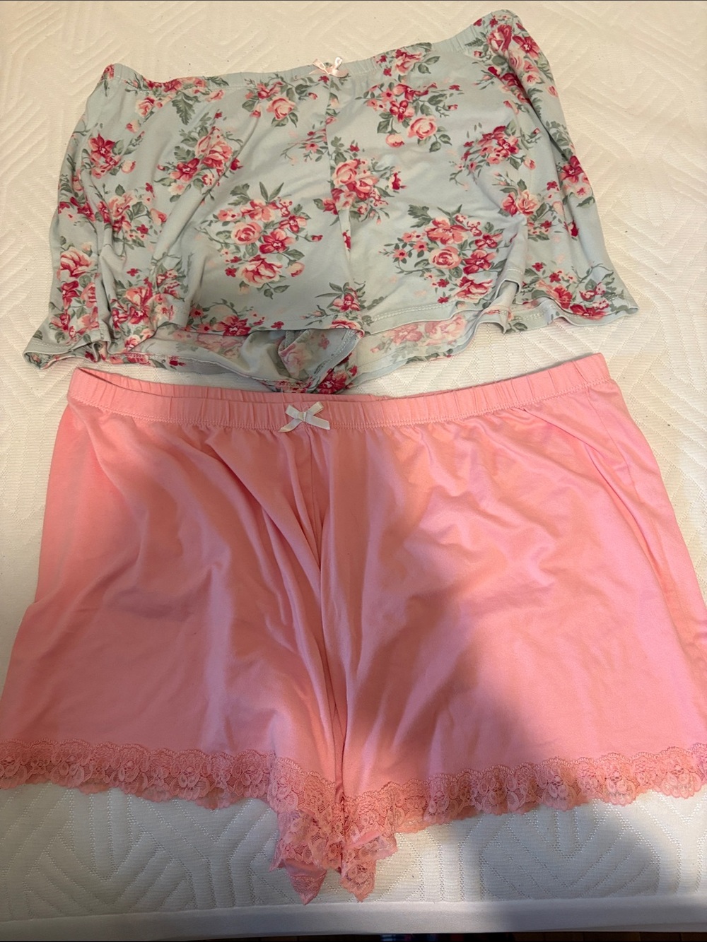 Floral Mint & Pink Lace-Trim Pajama Short Set